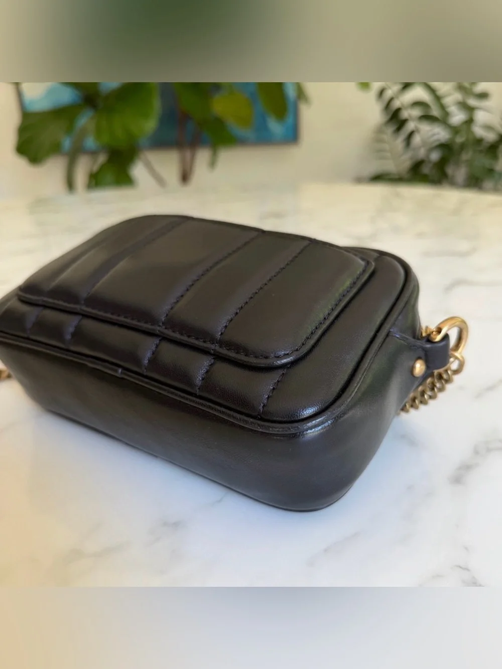 Tory Burch Kira Quilted Leather Mini Camera Crossbody Bag Black / Gold